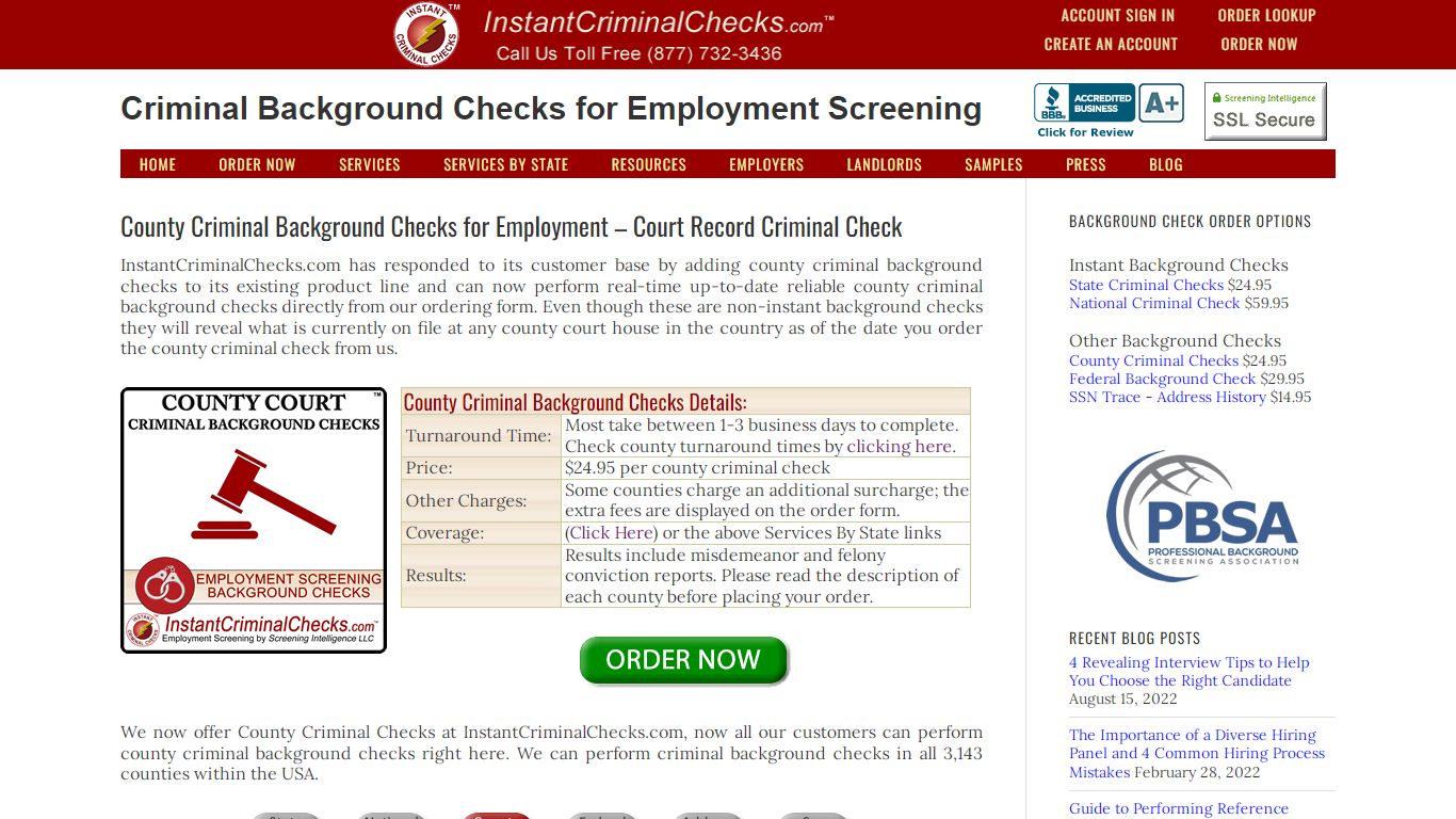 County Criminal Background Checks for Employment Check